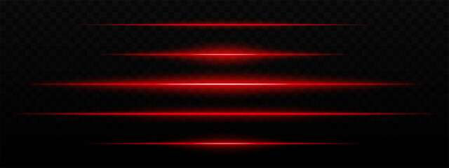 Intense red horizontal light streaks with a glow effect on a dark background. Suitable for futuristic themes, sci-fi effects, or digital transitions.