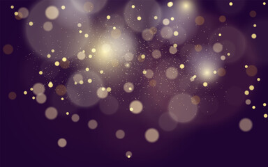 Golden bokeh lights on a dark background, creating a magical and festive atmosphere. Sparkling light effect with subtle glowing particles on a dark background