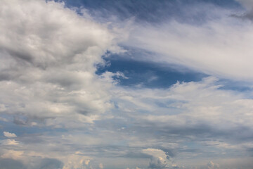 Obraz premium Clouds in the blue sky Panoramic image texture background graphic resources design Meteorology, heaven hope peace concept