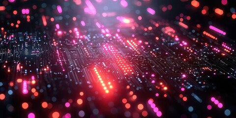 Obraz premium Abstract Circuit Board with Red and Pink Lights