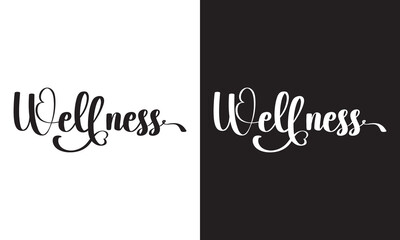 WELLNESS white and black brush lettering on white and black background. EPS 10