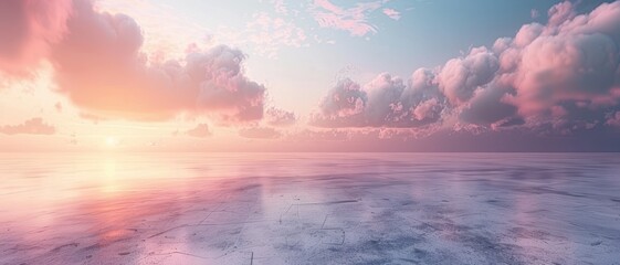 Fototapeta premium Serene ocean sunset with pastel clouds reflecting on calm water creating a tranquil and peaceful atmosphere, perfect for relaxation and meditation.