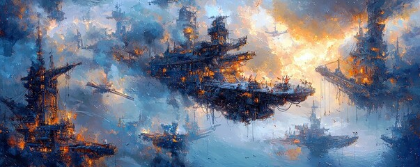 Fototapeta premium Breathtaking Anime Style Visions of Floating Structures