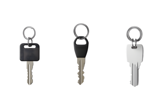 Three Different Keys on Keychains Displayed Together