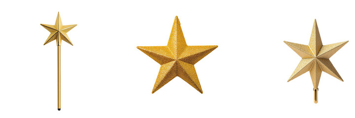Obraz premium Isolated on transparent background, golden glitter star tree topper to decorate Christmas trees with a festive touch.