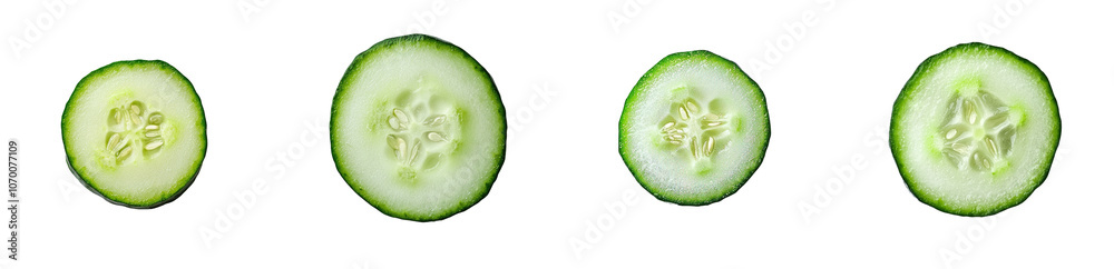 Poster Zesty slice of zucchini isolated on transparent background