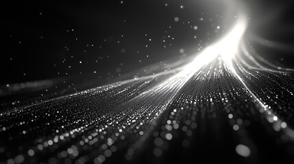 Graphic particles that spread out as fast-moving lines of light on a black background to create a digital and energetic atmosphere.