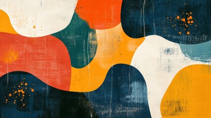 Irregular shapes and squiggly lines layered in an unconventional manner against a solid background convey the freedom of modern style.