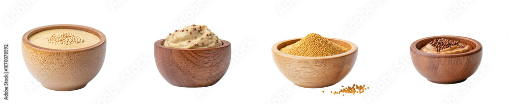 Aufkleber detailed image of a wooden bowl on transparent background with mustard in it