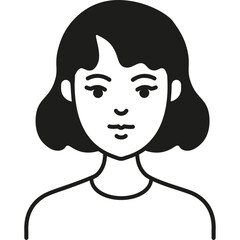 Simple Black and White Illustration of a Young Woman With Short Wavy Hair, Focusing on Facial Expression and Features