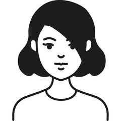 A Young Woman With a Bob Haircut Poses Confidently in a Minimalist Style, Showcasing Her Features in a Simple, Black and White Illustration