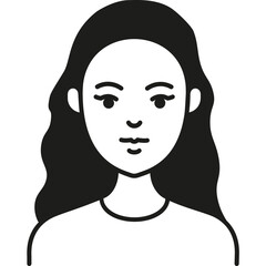 A Simple Black and White Illustration of a Young Woman With Long Hair, Portraying a Calm Expression, Suitable for Various Design Projects