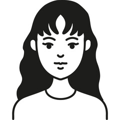 Simple Black and White Illustration of a Young Woman With Long Hair in a Minimalist Style Suitable for Various Graphic Design Projects
