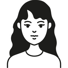 A Simple Illustration of a Young Woman With Long Wavy Hair and a Neutral Expression Showcasing a Minimalist Art Style