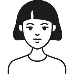 A Young Woman With Short Black Hair and a Simple Shirt, Expressing Confidence in a Minimalist Illustration Style