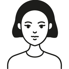 A Simple Black and White Illustration of a Young Woman With Short Hair and a Neutral Expression