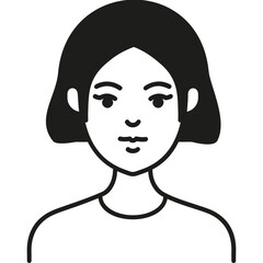 A Simple Black and White Illustration of a Young Woman With Short Hair, Staring Forward With a Neutral Expression Against a Plain Background