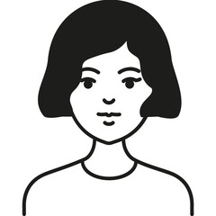 Minimalist Line Drawing of a Woman With Shoulder-Length Hair and a Neutral Expression, Representing a Modern Character Portrait