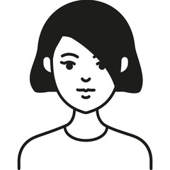 Black and White Illustration of a Woman With Short Hair and a Neutral Expression, Looking Directly at the Viewer With a Simple Background