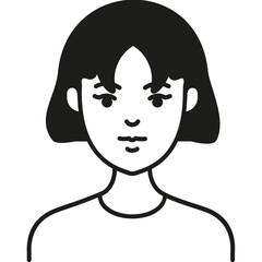A Stylized Illustration of a Woman With Short Dark Hair, Expressing a Confident Demeanor in a Minimalist Design Setting