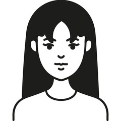 A Simplified Black and White Illustration of a Young Girl With Long Hair and an Expressive Face