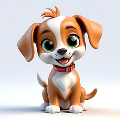 A cute cartoon illustration of a happy puppy dog 3d