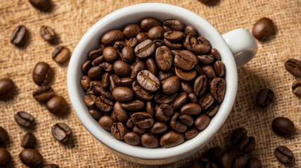 Fototapeta premium Cup filled with roasted coffee beans