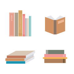 Books collection vector illustration on white background. Textbooks for education. Open and closed books. Stacks of books.