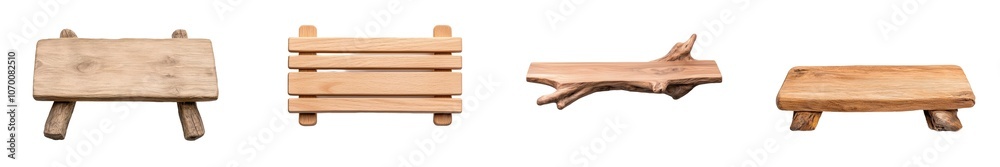 Poster Isolated on transparent background, a minimalist wood shelf with clean lines and a functional design suitable for modern interiors or storage solutions.