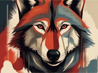 Red wolf staring with intense eyes illustration