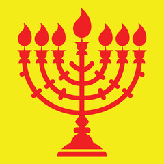 Traditional Menorah Silhouette Illustration,Elegant Seven-Branched Menorah Vector Art,Black Silhouette of a Classic Menorah,Jewish Menorah with Candles Vector Design