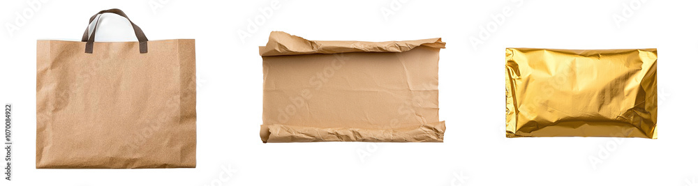 Poster The crumpled gold foil texture adds a metallic, luxurious element to creative projects and backgrounds. Isolated on transparent background, png.