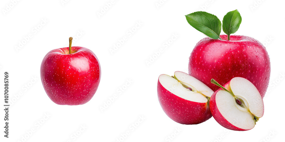 Aufkleber Apple with white inner flesh after being bit off from its front side. The apple has a shiny surface and a small brown stem at the top.