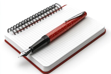Red and White Dotted Fountain Pen on a Gridded Notebook