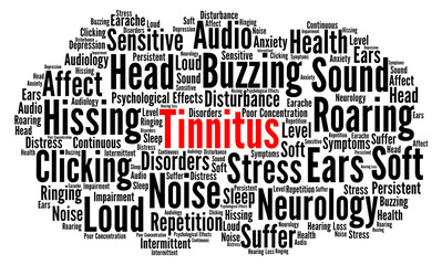 Tinnitus word cloud concept illustration	