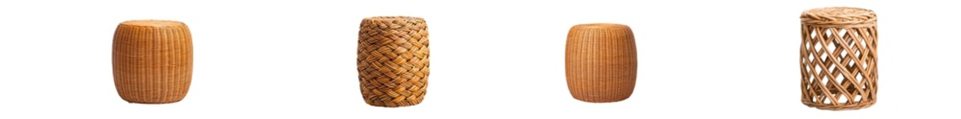 Obraz premium An isolated round woven stool with a natural fiber design, ideal for boho-inspired or casual interior designs.