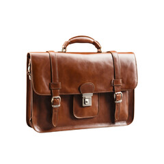 Brown leather briefcase on transparent background