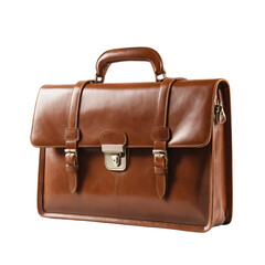Brown leather briefcase on transparent background