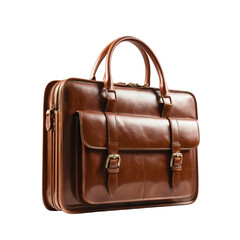 Brown leather briefcase on transparent background