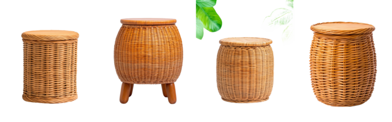 Spiral woven fiber stool with natural texture. Adds a rustic and organic touch to modern or casual decor settings.