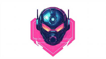 Futuristic cyberpunk badge illustration with neon colors, perfect for tech-themed designs, set against a white backdrop.
