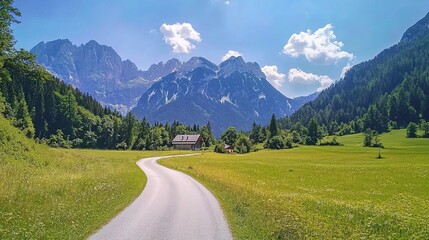 Scenic Mountain Road in Lush Green Landscape