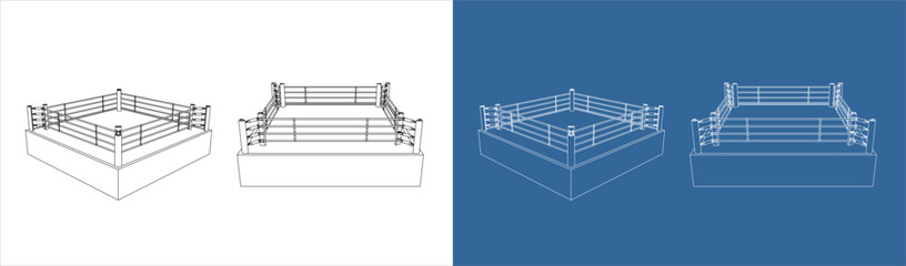 Boxing ring vector technical drawing blueprint line illustration isolated on transparent background.