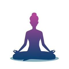 Woman sitting in lotus position practicing meditation. Yoga girl vector illustration.