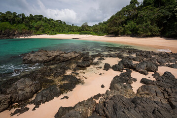 Rocky shoreline, Las Perlas archipelago, Panama, Central America - stock photo