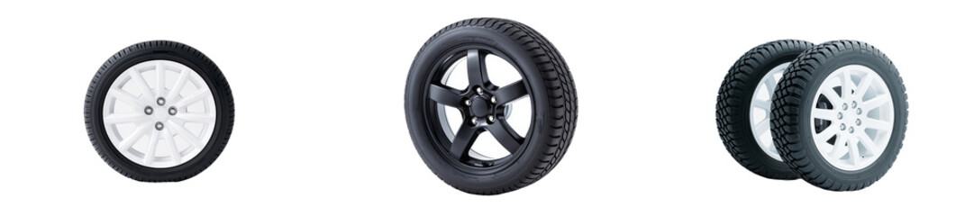 Obraz premium On a transparent PNG background, a winter tire with an aluminium rim.