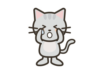 悲しくて泣いているかわいいねこちゃんのイラスト