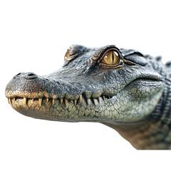 Obraz premium Close-up shot of crocodile head on white background.