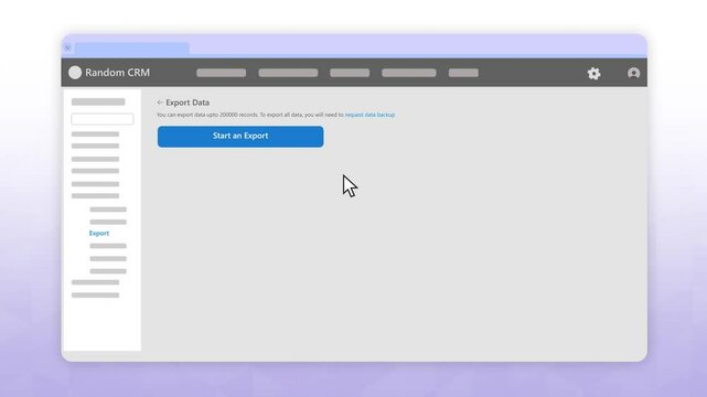 Mockup vector animation of wesite UI represents/shows how to do data migration in a CRM platform/website