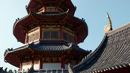 Naklejka premium Close up of Beautiful a Pagoda Building 